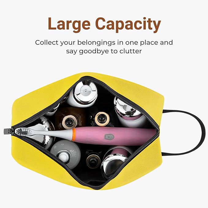 Elviros Travel Toiletry Bag for Women and Men,Lightweight Makeup Bag Hanging Dopp Kit with Shaving Compartment Cosmetic Organizer Small Tool Bag Travel Essentials,Gifts for Men & Women(Bright Yellow)