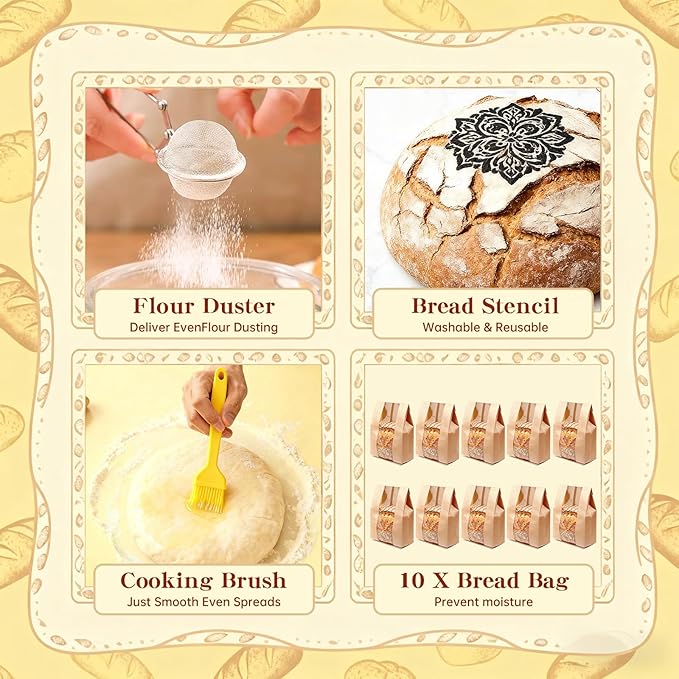 Sourdough Starter Kit, Sourdough Bread Baking Supplies, Round & Oval Banneton Bread Proofing Basket, Bread Sling, Starter Jar, Dough Whisk, Scrapers, Stencils & Bag, Complete Sourdough Kit Gifts