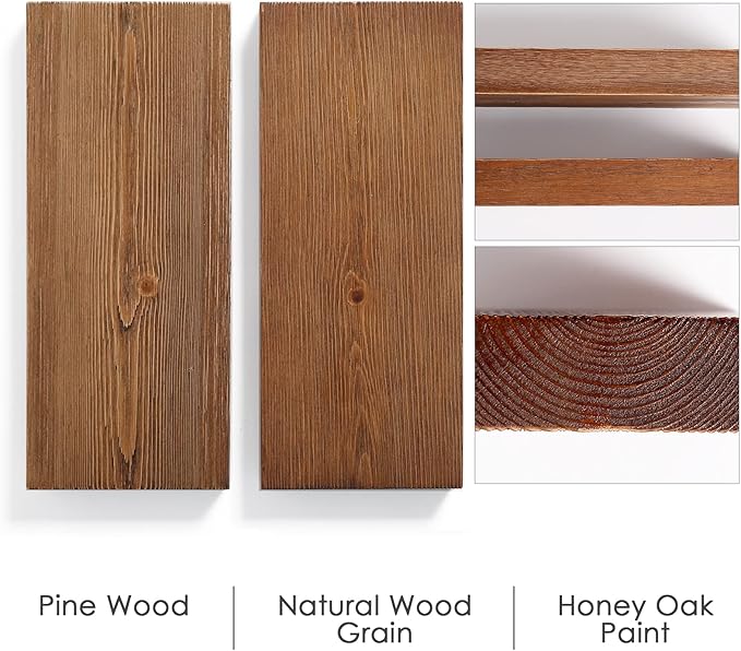 WELLAND Bradley Floating Shelves Handmade Wood Wall Shelf Set of 2, Tudor Oak Wall Mount Shelf (Set of 2, 12 inch)
