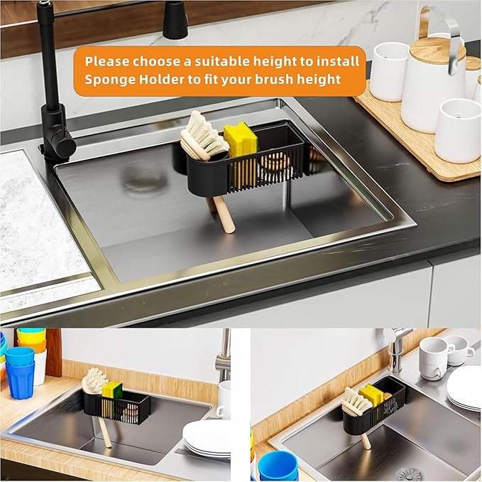 SUOXING Rustproof Sponge Holder for Kitchen Sink, 2-in-1 Dish Wand Holder with Suction Cup and Adhesive for Scrub Brush, Scrubber, Dish Sponge, Sponge Holder, In Sink Organizer & Basket Accessories, Plastic