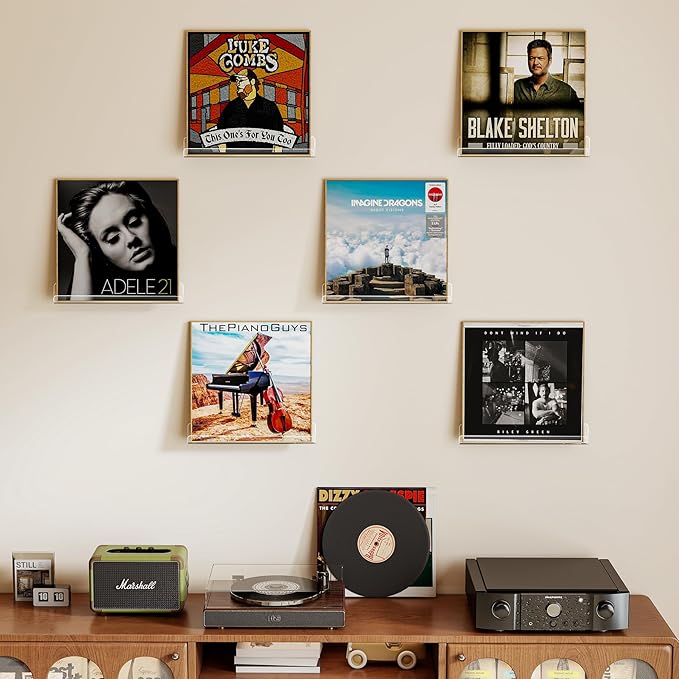Laurensory Vinyl Record Shelf Wall Mount Shelves, 12 inch Clear Acrylic Vinyl Record Holder Display, Floating Shelves for Wall Decor, Magazine Rack, Kids Bookshelf, for Bedroom, Living Room, 6 Pack
