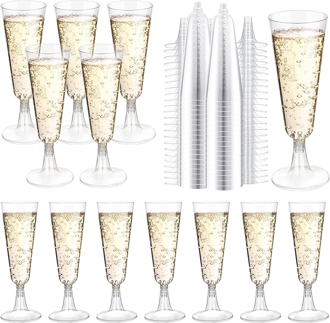SUREHOME Plastic Champagne Flutes 200 Pack Champagne Glasses Disposable Mimosa Glasses 5 Oz Crystal Clear Plastic Flutes for Party Drinking Cocktail Cups Acrylic Wedding Toasting Glasses Flutes Bulk