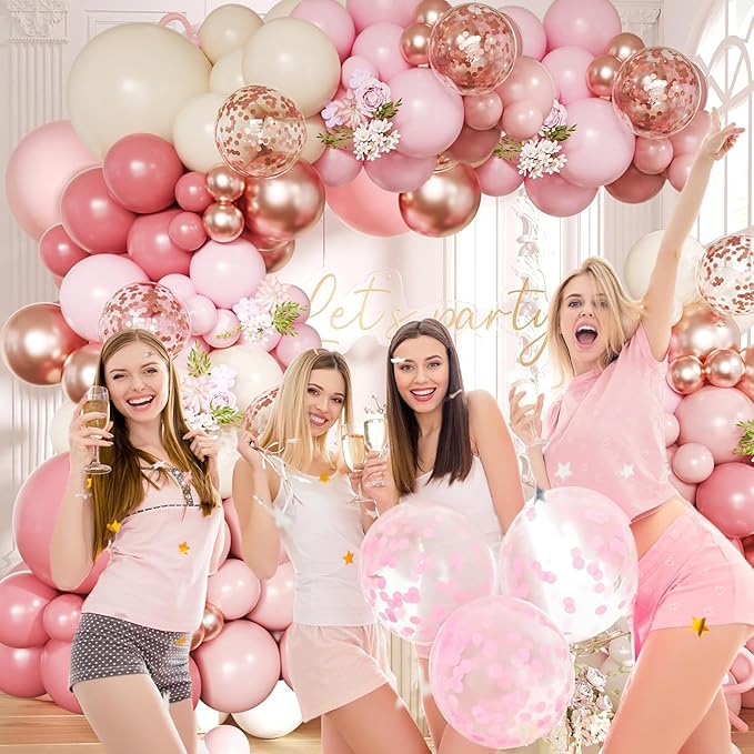 Woaipati Dusty Rose Pink Balloon Arch Kit, 148Pcs Dusty Pink Macaron Orange Pastel Pink White Sand Rose Gold Confetti Balloons for Baby Bridal Shower Wedding Engagement Birthday Party Decorations