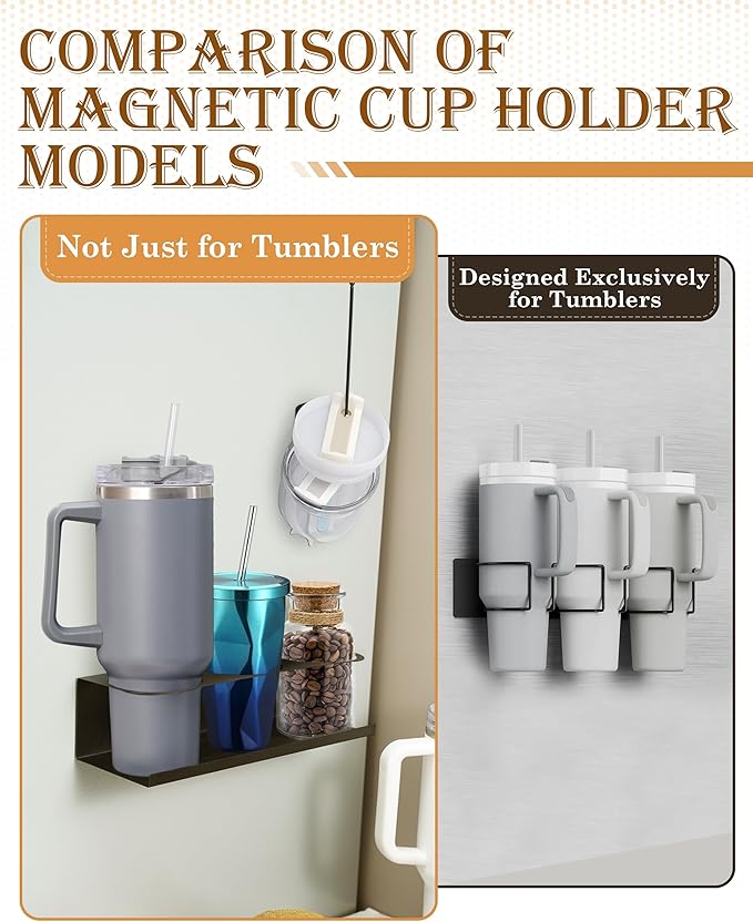 Black 2 Pack Magnetic Cup Holder with Lid Holder (1PC) Fridge for 30 & 40 oz Tumbler - Strong Fridge Mount - Water Bottle Organizer for Metal- No Drill Cup Accessories for Car, Kitchen, Office