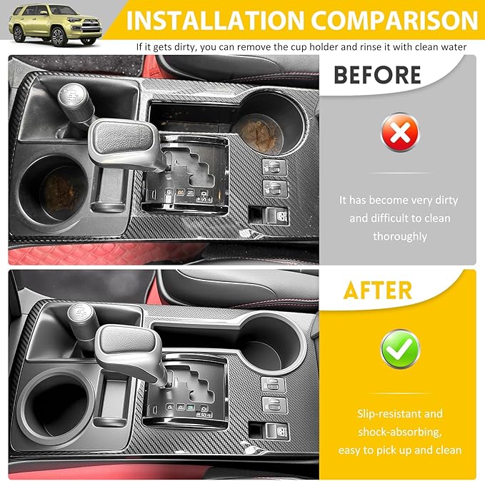 2PCS Cup Holder for 2014-2024 Toyota 4Runner Center Console Cup Holder Insert Cupholder Organizer Coaster Liner for 14-24 4 Runner Interior Accessories Black