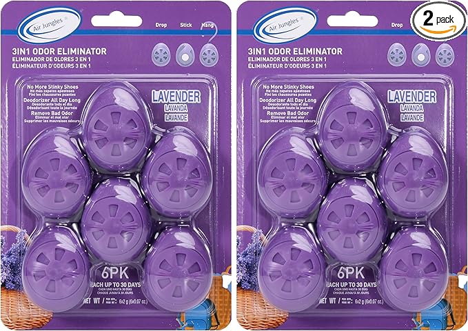 Air Jungles Shoes Deodorizer Ball 12 Count, Lavender Scent, Odor Remover Balls for Sneakers Boot Shoe, Essential Oil Provides Natural Freshness
