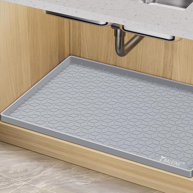 BALEINE 31''×22'' Under Sink Mat, Waterproof Food Grade Silicone Undersink Mat, Cabinet Shelf Drip Tray, Under Sink Liner for Kitchen, Bathroom (Grey)