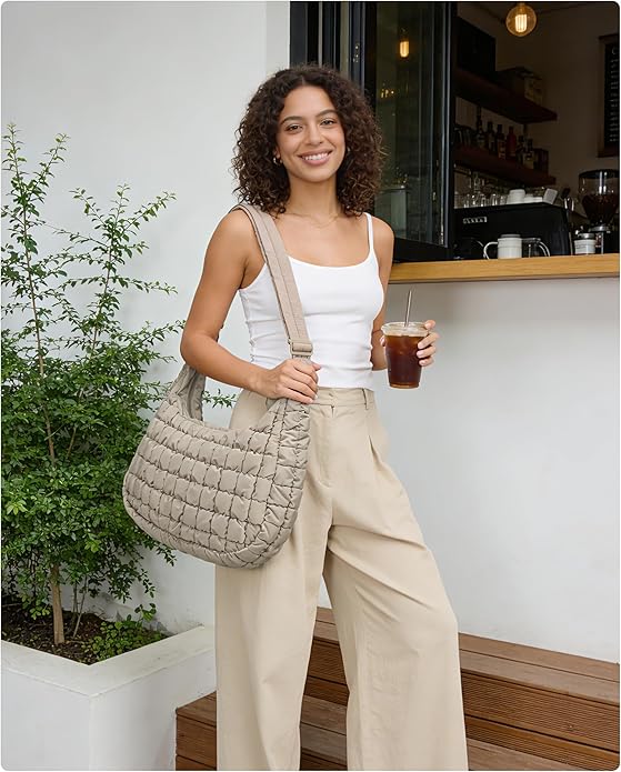 BAGSMART Quilted Crossbody Bag for Women, Lightweight Puffer Purse for Travel, Daily Use & Work | Water-resistant, Puffy Shoulder Bag, w/ Adjustable Strap, Light & Comfortable, Hands-free Bags, Travel Essentials