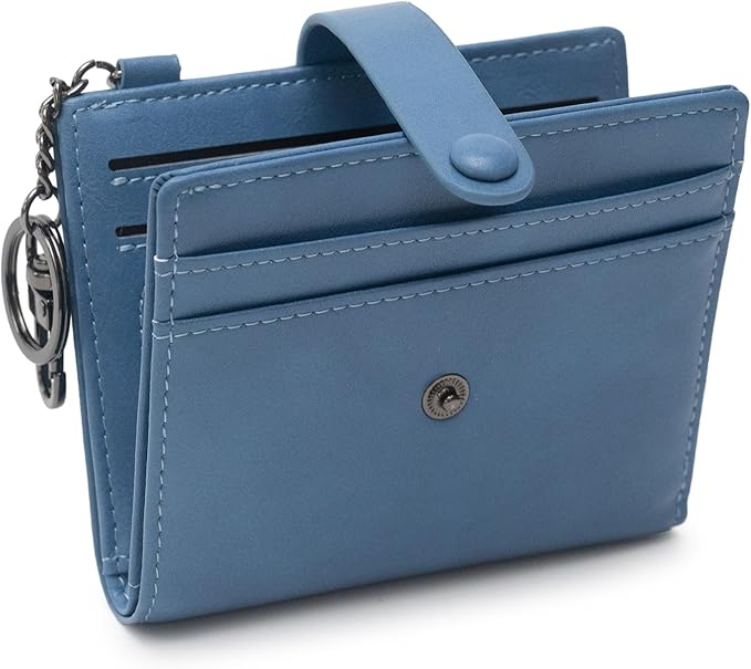Alldaily Slim Keychain Wallet for Women, RFID Blocking Small Bifold Travel Credit Card Holder (Blue)