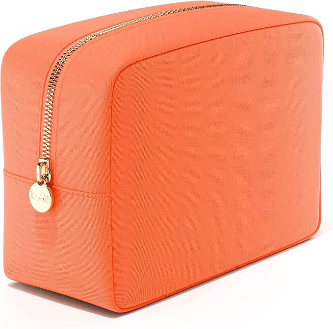 Embla Makeup Bag Travel Cosmetics Pouch and Toiletry Bag, Nylon Zipper Pouch Purse, Cute Make Up Organizer Storage Tote for Women Girls, Waterproof Travel Skincare Case, Large Makeup Bags, Peach