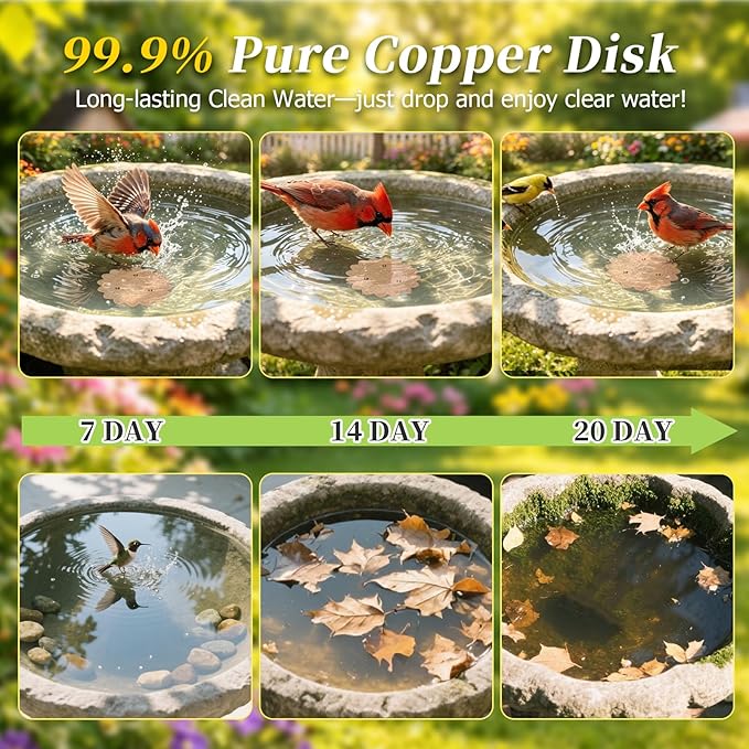 Bird Bath Copper Disk, 1pcs Sunflower Shaped 99.99% Pure Copper Cleaning Disc Plate for Physical Safe Water Purification All-Season for Outdoor Wildlife Bird Bowls Birdbaths Solar