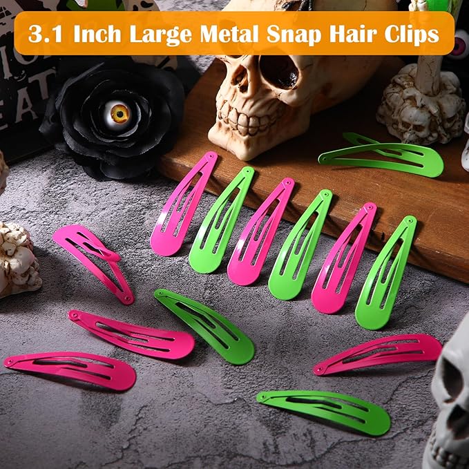 WILLBOND 30 Pieces 3.1 Inch Large Metal Snap Hair Clips Nonslip Barrettes Women Hair Accessories (Pink and Green)