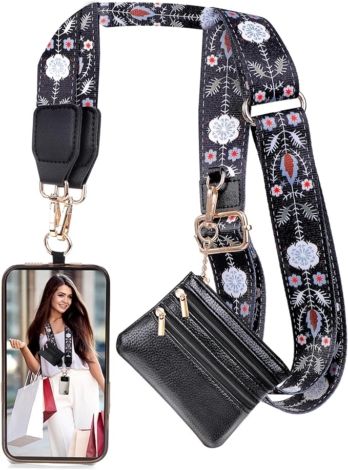 XANGNIER Clip and Go Strap for Phone with Wallet Crossbody, Phone Strap with Zippered Wallet, Adjustable Anti Theft Cellphone Lanyard for Women, Cellphone Chain Accessories, Multicolor 3