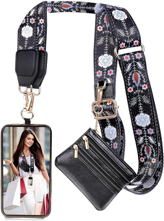 XANGNIER Clip and Go Strap for Phone with Wallet Crossbody, Phone Strap with Zippered Wallet, Adjustable Anti Theft Cellphone Lanyard for Women, Cellphone Chain Accessories, Multicolor 3