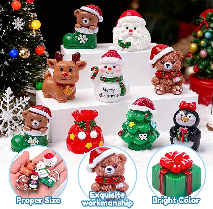 20 Pcs Mini Christmas Figurines Decoration Tiny Resin Snowman Santa Claus Animals Xmas Miniature Figures for Holiday DIY Crafts Garden Micro Landscape Party Home Table Decor