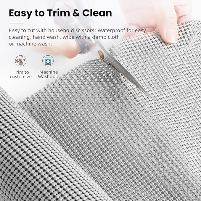 BAGAIL Non-Adhesive Shelf Liner, Thick Strong Grip Drawer Liners for Kitchen Cabinets, Heavy-Duty Easy Cut Cabinet Liners for Shelves, Pantry, Bathroom Cupboards - 12" x 20FT, LightGrey