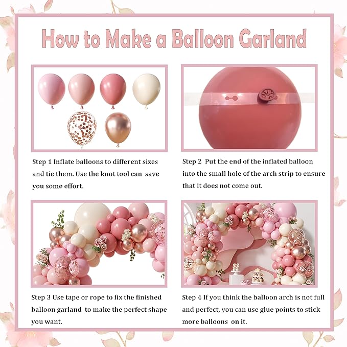 Woaipati Dusty Rose Pink Balloon Arch Kit, 148Pcs Dusty Pink Macaron Orange Pastel Pink White Sand Rose Gold Confetti Balloons for Baby Bridal Shower Wedding Engagement Birthday Party Decorations