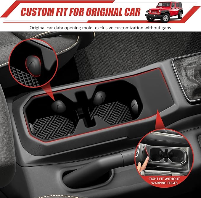 Cup Holder Coaster Fit for 2018-2025 Jeep Wrangler JL JLU 4XE/Gladiator JT Accessories, Cup Holder Mat Pad Inserts Interior CupHolder Liner for 2024 Jeep Wrangler(for Wrangler&Gladiator)