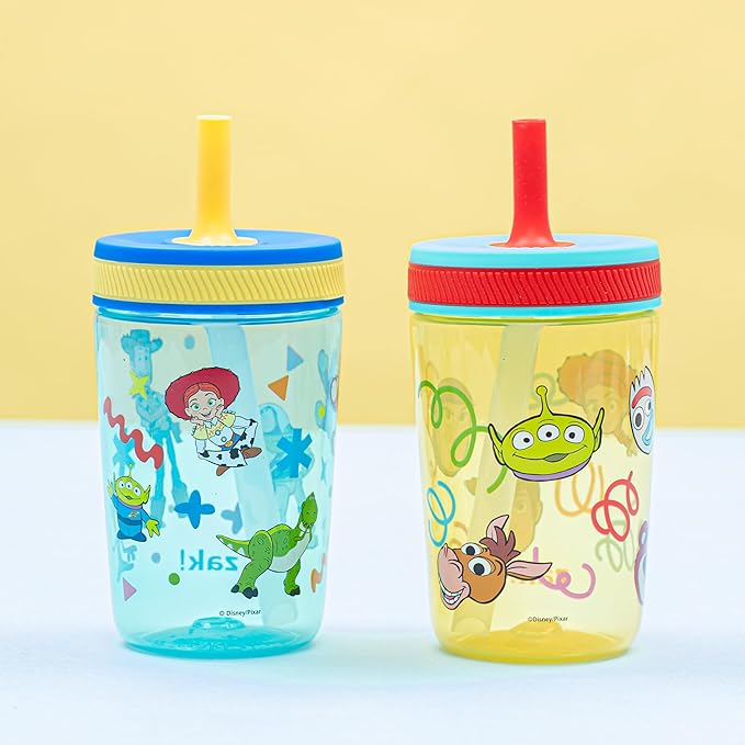 Zak Designs Disney Pixar Toy Story Kelso Toddler Tumblers For Travel or At Home, 15oz 2-Pack Durable Plastic Sippy Cups With Leak-Proof Design is Perfect For Kids (Woody, Buzz & Friends)
