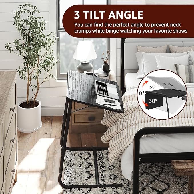 TV Trays Set of 4 - Folding TV Tray Adjustable Dinner Trays for Eating On Couch Wooden Tables Mate Stand Foldable Black Desk with Cup Holder Portable