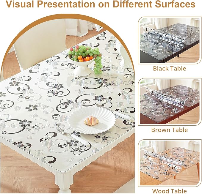 LovePads Floral Clear Table Cover Protector - 42 x 96 Inch Thick Plastic Table Cloth, Waterproof PVC Desk Mat for Dining Room Table, Wood Furniture Topper, Anti-Scratch Desk Pad for Kids Writing,