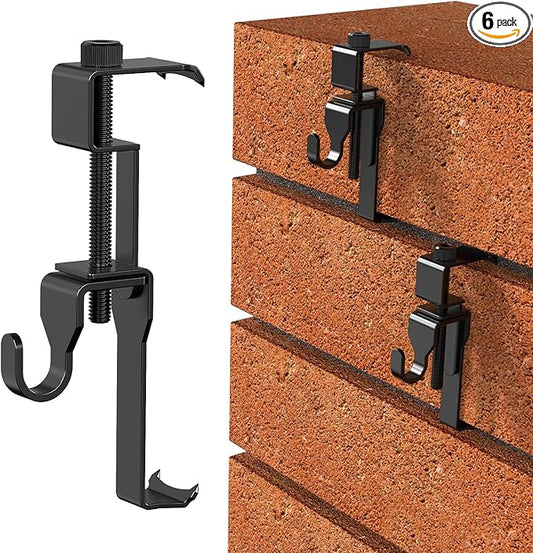 Stainless Steel Brick Wall Clips, Brick Hooks Clamp Outdoor Heavy Duty 1-3/4" to 2-1/2" Brick Hook Brick Hangers No Drill, 6 Packs