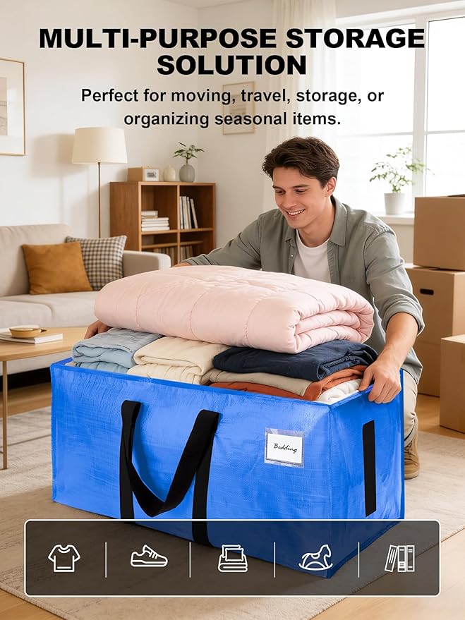 HOMESURE Supports 200lbs Heavy Duty Moving Bags - Strong Zipper & Wrap-Around Handles - Water-Resistant Storage Totes, Durable Alternative to Moving Boxes - 4 Pack -Multi-Color System for Easy Sorting