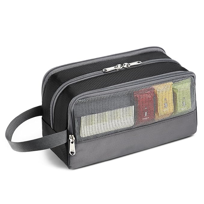 Yeiotsy Boys Toiletry Bag - Kids Travel Dopp Kit with Mesh Pockets, Compact Organizer for Gym, Camping, Hiking (Black)