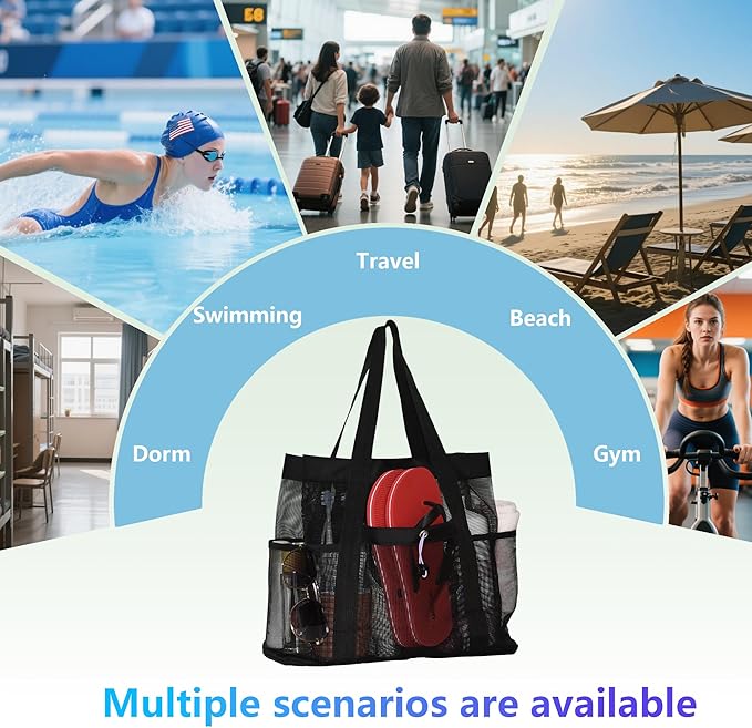 Large Mesh Shower Caddy Portable Tote, Quick Drying Bag for Travel, University Dorm, Camping, Beach, Gym, Swimming Pool, RV