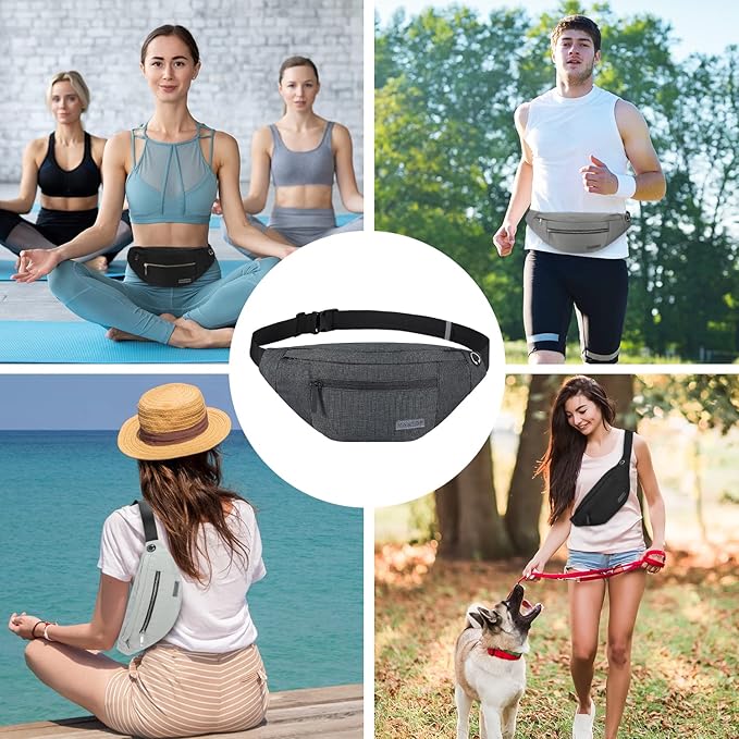 MAXTOP Large Crossbody Fanny Pack with 4-Zipper Pockets, Gifts for Enjoy Sports Festival Workout Traveling Running Casual Hands-Free Wallets Waist Pack Phone Bag Carrying All Phones