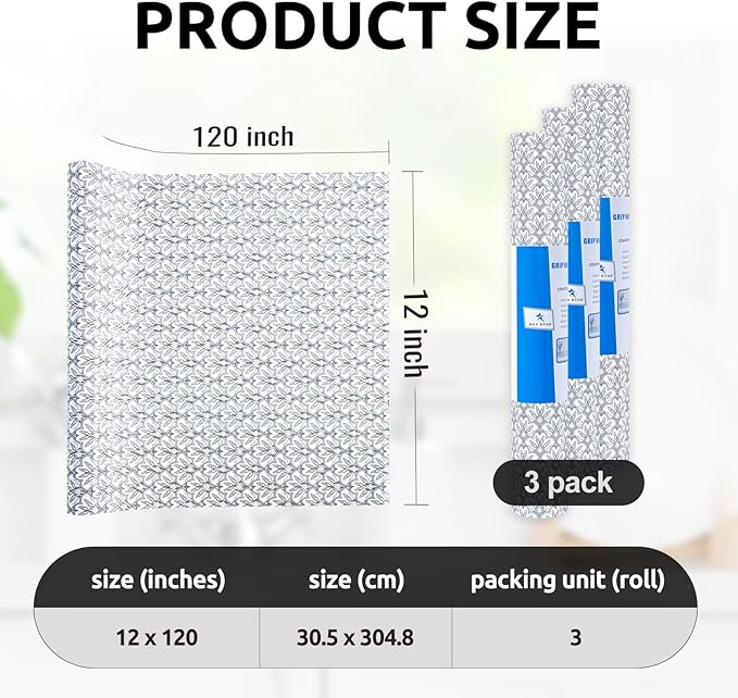 RAY STAR 12X120 Inch Shelf Liner for Kitchen Cabinets, Non-Adhesive Cabinet Liner Washable, PVC Drawer Liner for Dresser Non-Slip Bathroom (Black Floral)(3 Roll)
