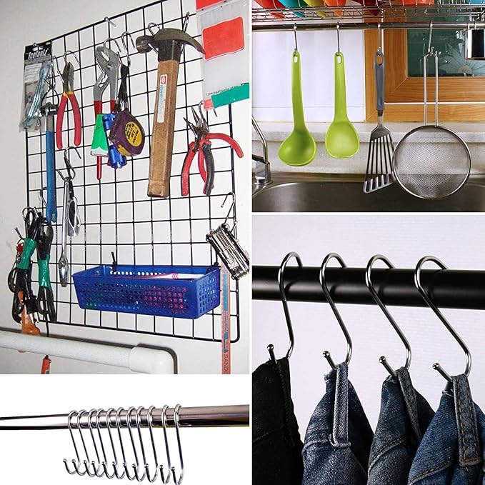 10 Pack 4.7 Inches Extra Large S Shape Hooks Heavy-Duty Metal Hanging Hooks Apply Kitchenware Bathroom Utensils Plants Towels Gardening Multiple uses Tools(Black)