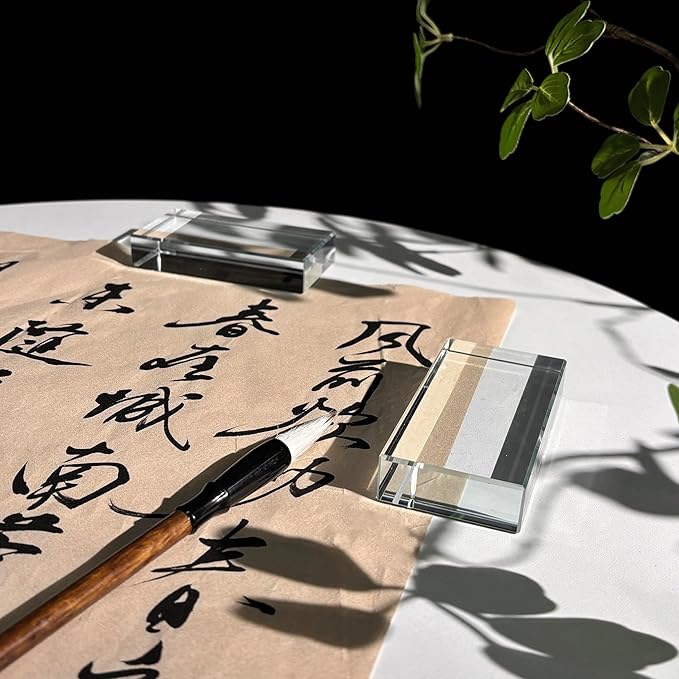 ‌vskikris Glass Paperweight 2pc Set - Clear Transparent Paperweights for Office, Home Decor & DIY Crafts - Desk Organizer for Books, Documents (3.9"L × 2"W × 0.7"H)‌‌