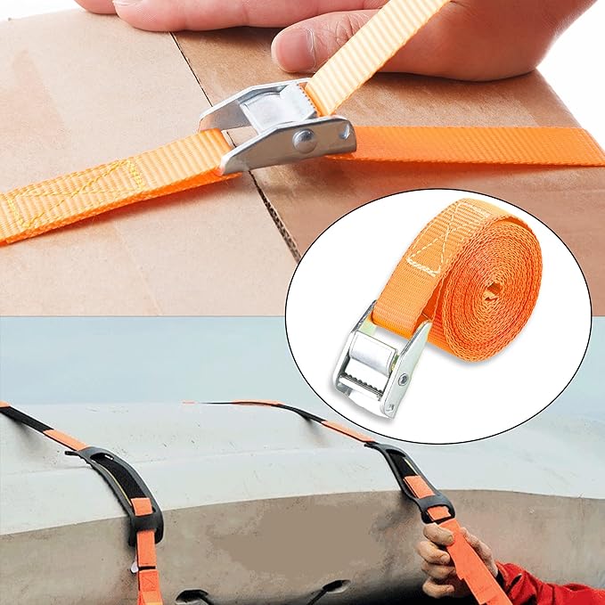 Cartman 1" x 12' Lashing Straps Cargo Tie-Down Strap Up to 600lbs, 10pk in Carry Bag, Orange
