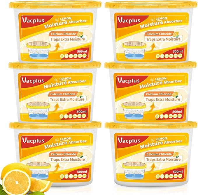 Vacplus Moisture Absorbers 6 Pack, Portable Humidity Absorber Boxes for Your Bathroom, Closet & Car, Dehumidifier with Lemon Fragrance, 10.5 Oz