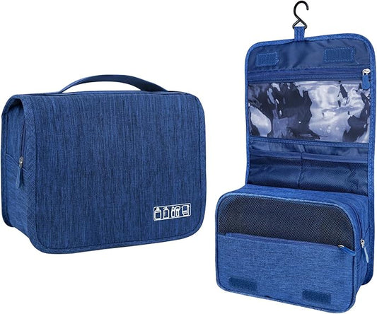 Lcsmaokin Large Capacity Toiletry Bag Travel Bag with Hanging Hook for Men and Women Waterproof Travel Cosmetic Bag Bathroom Storage Bag for Brushes Set, Full-Sized Shampoo, Toiletries, (Navy Blue)