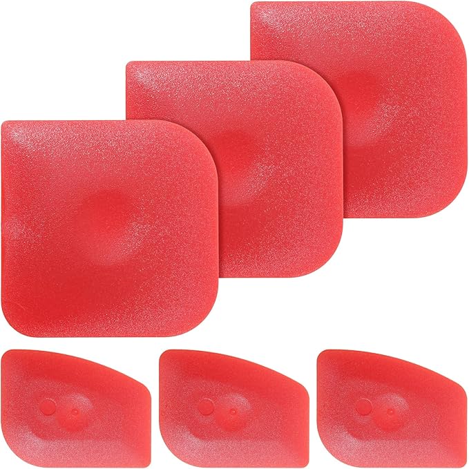 6PCS Plastic Pan Scraper Tool, Red Kitchen Scrapers for Cast Iron, Food Scrapers Tool Pan Cleaning, Food Scraper for Grease and Burnt Residue
