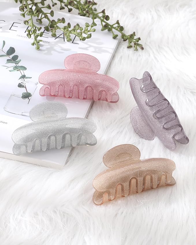 4Pcs Large Acrylic Clips - Big Non-Slip Banana Barrettes for Thick Hair, Strong Hold Jaw Clips for Women Girls
