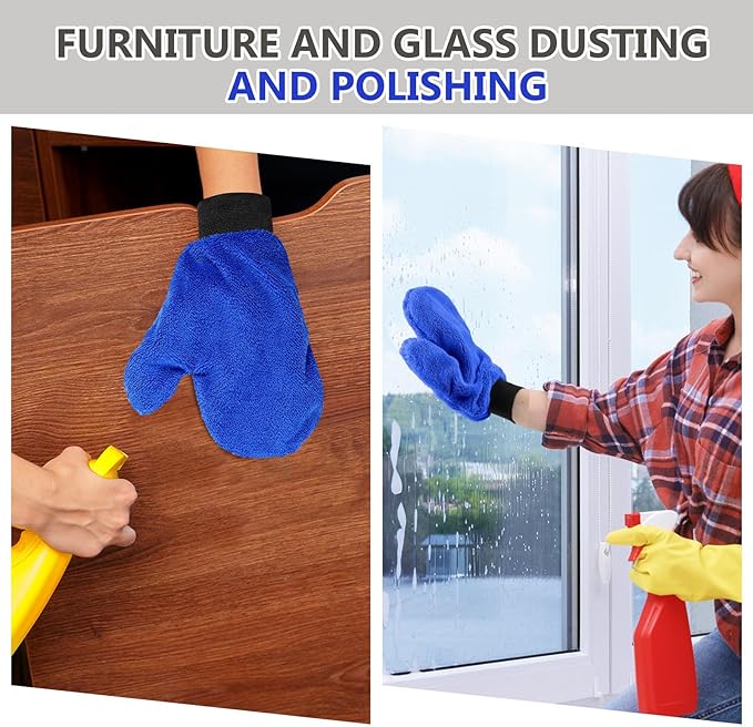 Teenyyou 6 Pcs Microfiber Dusting Mitt with Thumb Washable Reusable Household Cleaning Mitt Car Wash Gloves Terry Dusting Gloves for Plant Wheel House Blinds Kitchen(Royal Blue,9.84 x 7.87 Inch)