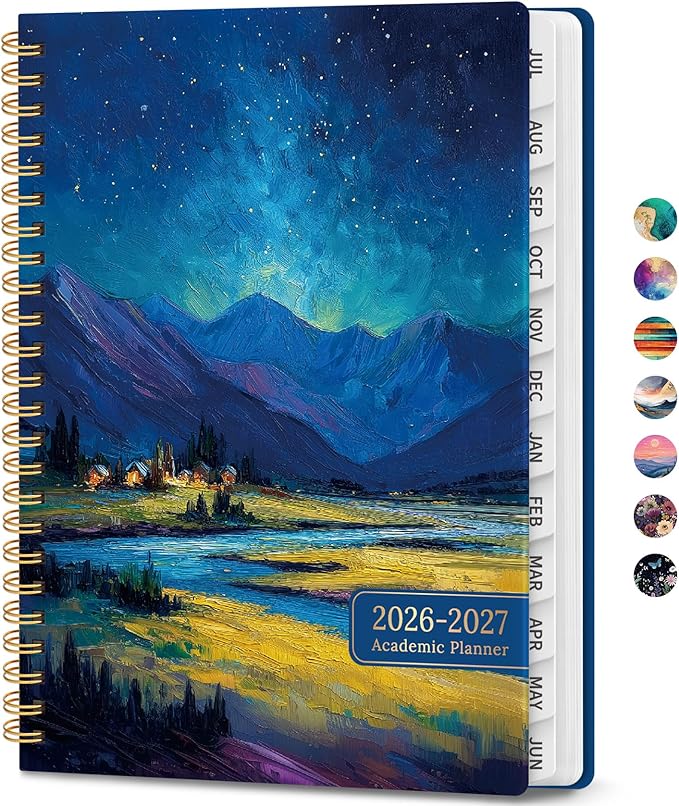 Academic Planner 2026-2027, Weekly and Monthly Calendar Book, July 2026 – June 2027, Hardcover Planner with Tabs, Perfect for Teachers, Students, Women & Men, A5 (6.4" x 8.5") - Night Peak