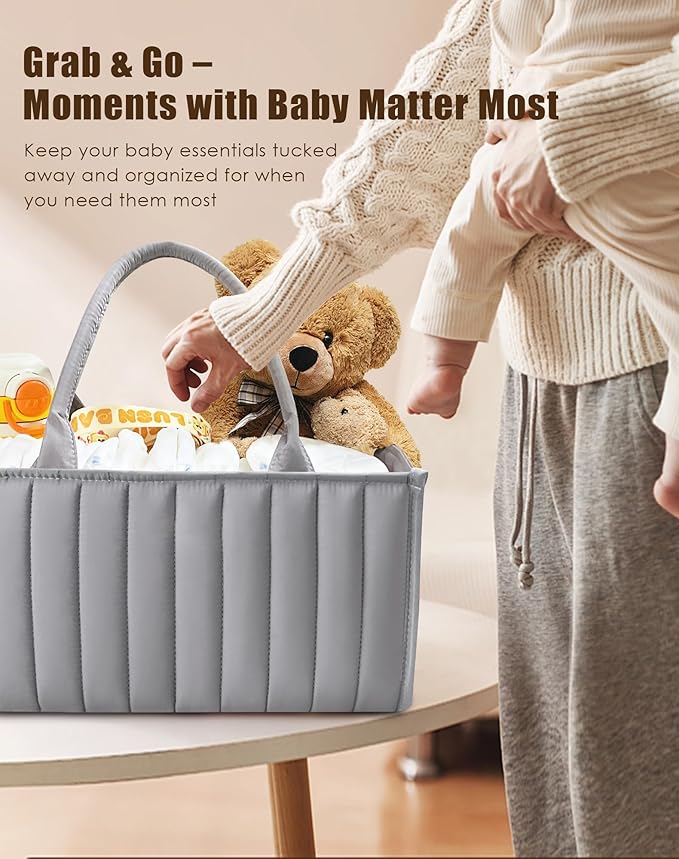 SWEET DOLPHIN 2-Pack Baby Diaper Caddy Organizers, Stylish Storage Baskets for Newborn Essentials, Diaper Station & Car Travel, Value Bundle for Baby Shower Gifts & Registry Must-Haves - Grey