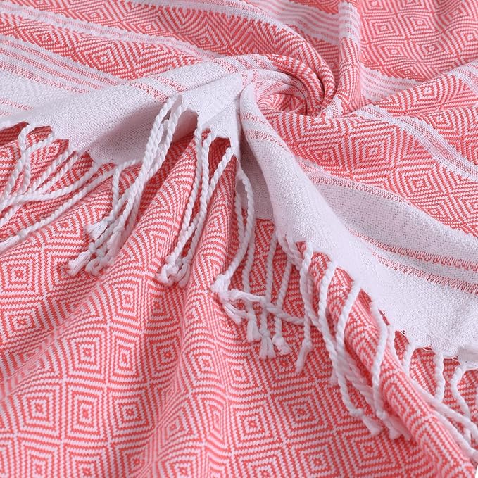 Genovega Oversized Cotton Turkish Beach Bath Towel Set 74"x38" Extra Large Sand Free Quick Dry Swim Camping Pool Clearance Towels Travel Blanket Adult Essentials Stripe Reds