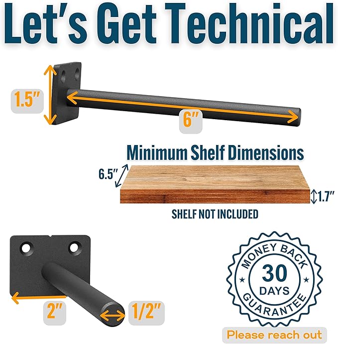 EVALD Standard Floating Shelf Bracket | 6-inch Brackets for Shelves with Anchors and Screws | Invisible Shelf Supports for Home and Office Decor | Suitable for Fireplace Various Wall Types (6 Inch)