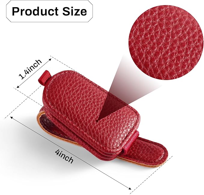 SINGARO Sunglasses Holder for Car, Leather Magnetic Buckle Sun Visor Sunglass Clip, Ticket Card Storage Glasses Clip, Car Interior Accessories for Men and Women（2PCS Red）