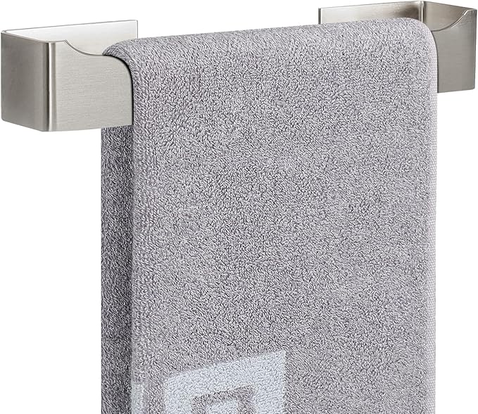 NearMoon Self Adhesive Hand Towel Holder/Towel Ring, Stainless Steel Hand Towel Bar Rustproof Stick on Wall-Towel Rack for Bathroom/Kitchen, Square Sticky and Wall Mounted (12 Inch, Brushed Nickel)