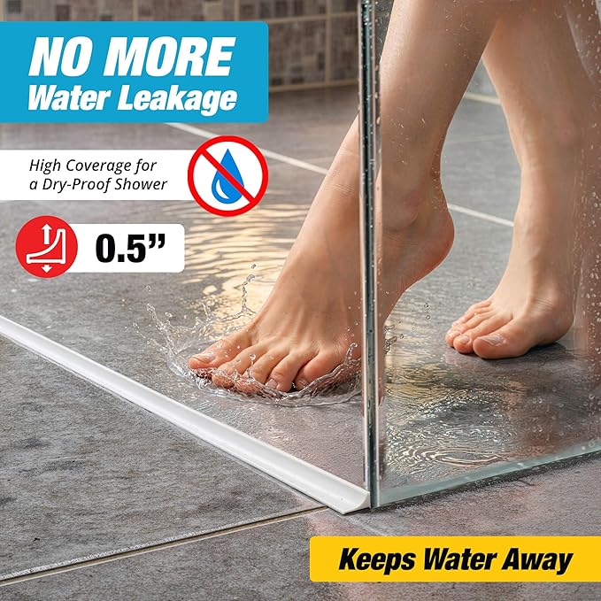 Shower Threshold Water Dam Barrier 39" - White Collapsible Walk in Shower Water Guard - Door Bottom Seal Strip Leak Guard by Hippo Dam