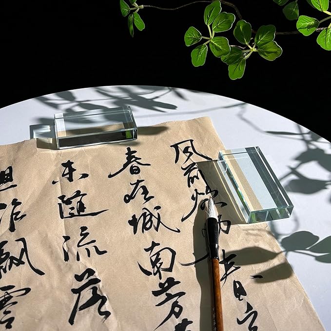 ‌vskikris Glass Paperweight 2pc Set - Clear Transparent Paperweights for Office, Home Decor & DIY Crafts - Desk Organizer for Books, Documents (3.9"L × 2"W × 0.7"H)‌‌