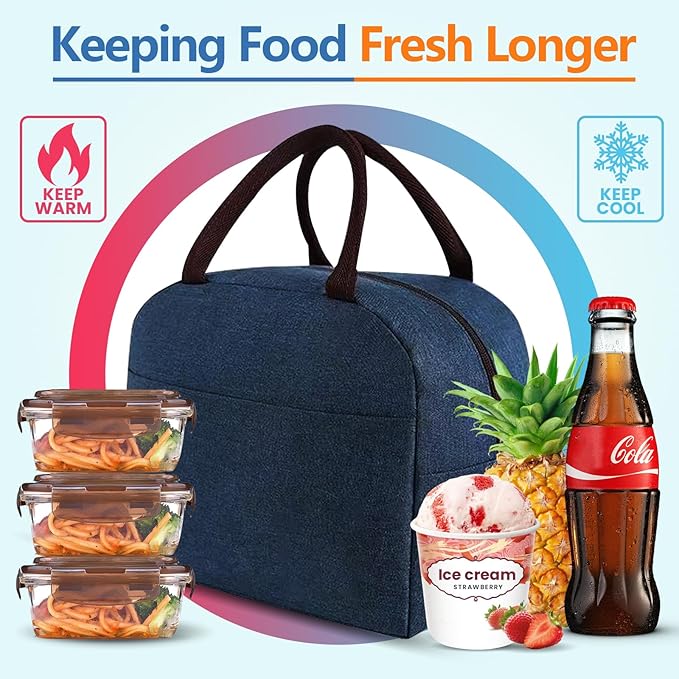 Lunch Bag for Women Men, 2 Packs Reusable Leakproof Lunch Tote with Thermal Lining, 6L Insulated Portable Lunch Box Cooler Bag for Work, Office, Picnic, Beach & Travel-Blue&Grey