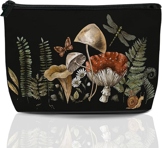 Cute Magic Mushroom Cosmetic Bag Forest Plants Makeup Bags,Travel Make up Bags for Women Girls Cute Zipper Pouch Toiletry Organizer Bag Travel Essentials