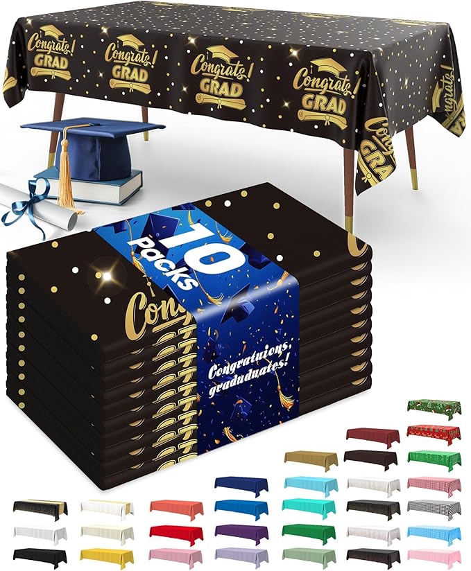 Pureegg Graduation Decorations 2026 Plastic Tablecloth Disposable 10 Pack, Class of 2026 Blue Rectangle Table Cover 54 x 108 Inch, Plastic Table Cloth for Graduation Party, Picnic